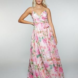 TRIXXI Womens Pink Belted Floral Spaghetti Strap V